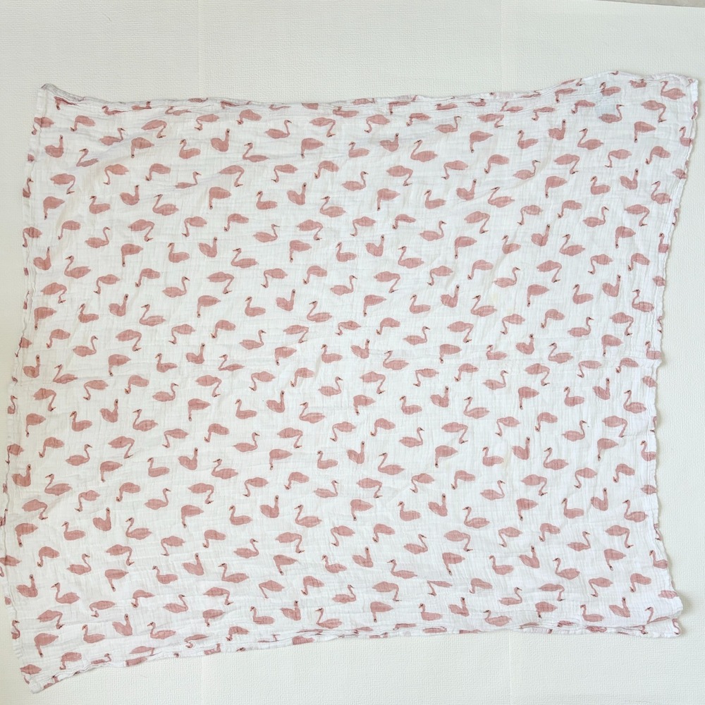 Aden + Anais Swaddle Blanket Pink Swan Print Cotton Muslin White Pink